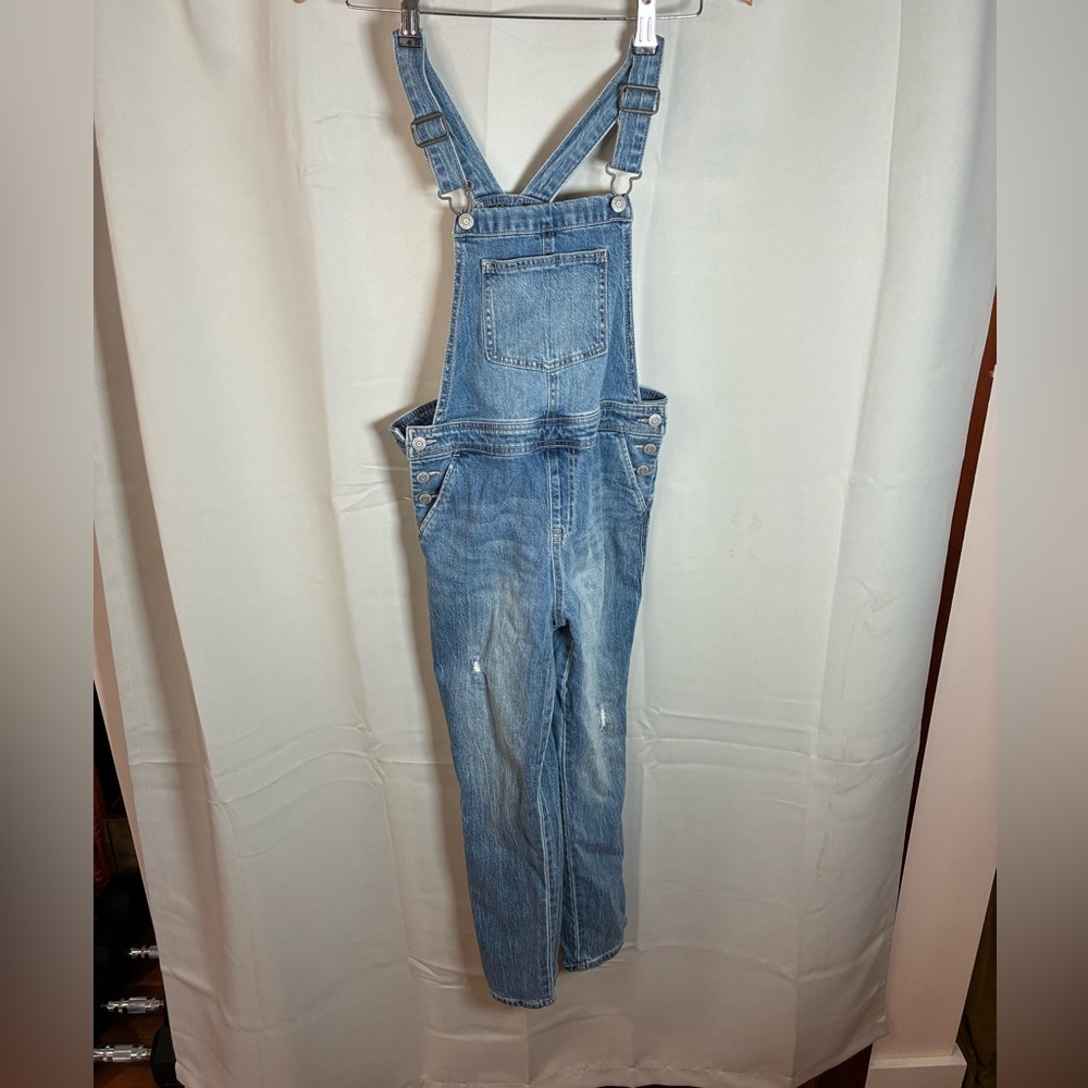 Cat & Jack Kids Girls L (10/12) Denim Overalls Straight Leg Stretch Distressed